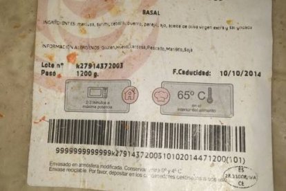 Etiqueta de una de las comidas servidas a los niños en 2014. DL
