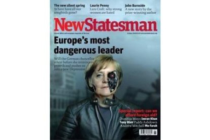 La cancillera Angela Merkel, retratada como 'Terminator' en la portada de 'Newstatesman'.