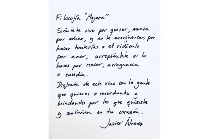 Una de las contraetiquetas de la bodega Almázcara Majara. DL