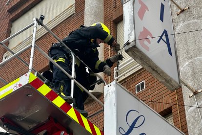Intervención de los Bomberos de León en la ciudad a causa de las fuertes rachas de viento. BOMBEROS DE LEÓN