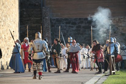 La Asociación Caballeros de Ulver ha recreado el famoso asedio de los irmandiños al Castillo de Ponferrada en 1467. Las puntas de las flechas eran de goma, las espadas romas, la pólvora de fogueo pero los insultos entre los combatientes sonaban de verdad: '¡Sois una rata, Conde!' gritaron los campesinos díscolos para empezar la pelea con la Casa de Lemos. ANA F. BARREDO