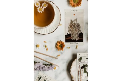 Uno de los naipes de la baraja del Tarot que ha dibujado Carlota Santos inspirado en los maios de Villafranca del Bierzo, en una composición fotográfica de la autora. CORTESÍA CARLOTA SANTOS.