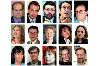 La Ejecutiva del PSOE resultante del Congreso que encumbró a Zapatero. Hay veteranos, como Manuel Chaves; pero también muchas caras nuevas (en el 2000): Trinidad Jiménez, Jordi Sevilla, Carmen Chacón o Leire Pajín. Y como hombre fuerte en el partido, el lucense José Blanco.