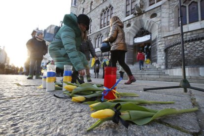 Manifestación en León cuando se cumple un año de la guerra en Ucrania. RAMIRO