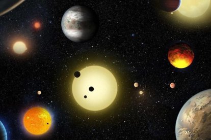 artística de planetas descubiertos por el telescopio Kepler de la NASA.