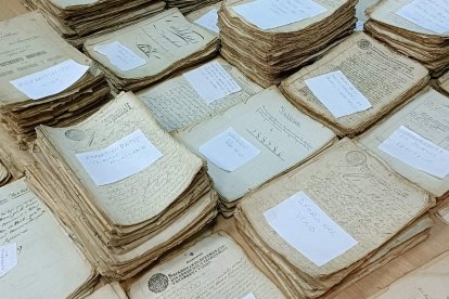 Detalle de parte de los documentos ya repartidos por tipologías. DL