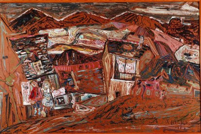 Uno de los mayores lienzos que pintó Amable Arias es este paisaje titulado 'Subida al Palacio', de 1957. Anne Marie Gaboriau, esposa de Jesús Talavera, lo donó en su día al Ayuntamiento de Bembibre. DL