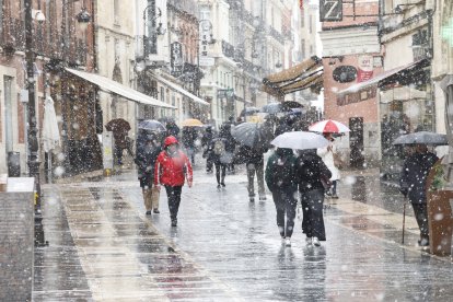 Ha nevado con fuerza en la ciudad de León este lunes.