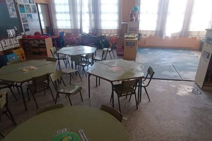 Las cucarachas y las hormigas campan a sus anchas en el edificio de Infantil donde los techos se caen por la humedad e inhabilitan las aulas ante el peligro potencial.  DL