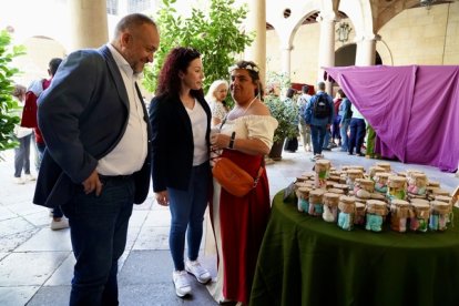 El presidente de la Diputación de León, Gerardo Álvarez Courel, y la diputada de Derechos Sociales y Territorio Sostenible, Carolina López, asisten a la apertura de la Feria Medieval de los Centros Asistenciales que se celebra durante el sábado y el domingo.