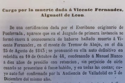 Texto que aparece en el sumario del juzgado de Arrariz en relación al suceso en el Bierzo.