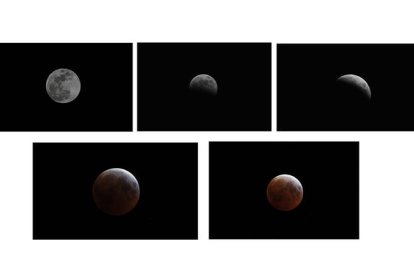 Combo con imágenes de la luna durante el progreso del eclipse durante la madrugada de este viernes en La Habana (Cuba). 