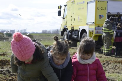 Niños del municipio plantan árboles del Bosque de los Sueños en Calzadilla de los Hermanillos.