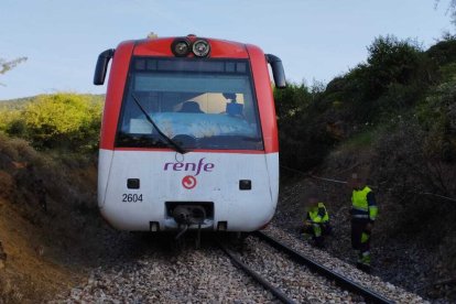 El tren Feve descarrillado en el municipio de La Ercina.