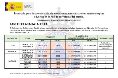 Activación de la fase de alerta en León, Palencia y Burgos a partir del 19 de noviembre.
