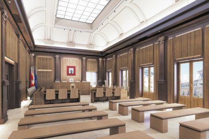 Recreación del proyecto de reforma del salón de plenos del edificio consistorial de la plaza de San Marcelo.
