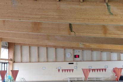 Los regueros verdes se ven en el techo de la piscina del Hispánico.