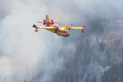 Medios áreos trabajan en la extinción del incendio de Congosto