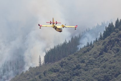Medios áreos trabajan en la extinción del incendio de Congosto