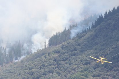 Medios áreos trabajan en la extinción del incendio de Congosto