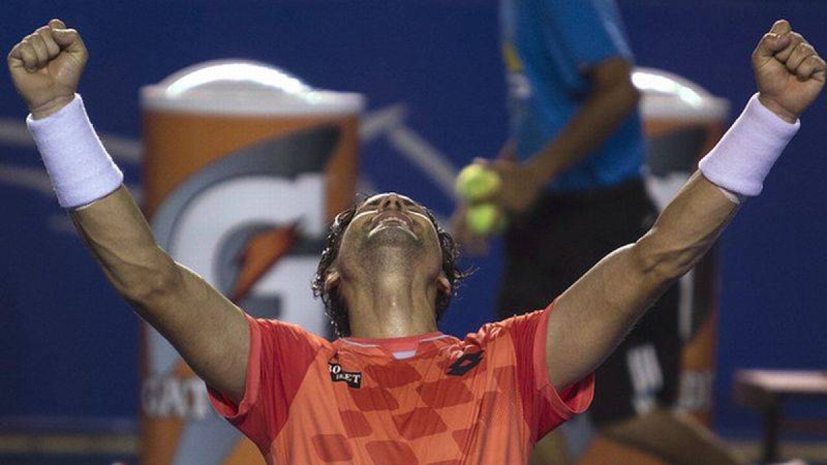 David Ferrer celebra su victoria frente a Kei Nishikori.