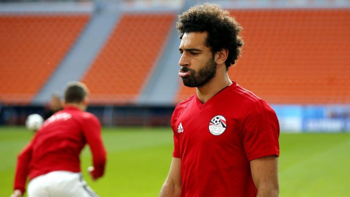 Mohamed Salah, el jueves, en el entrenamiento de Egipto.