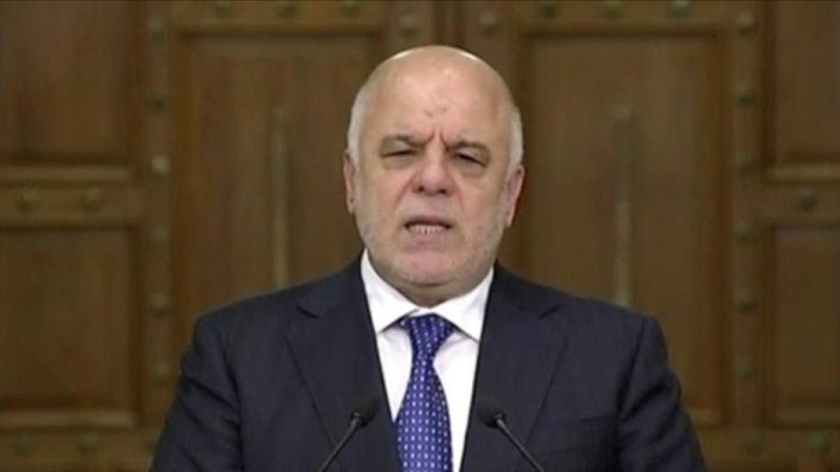 El primer ministro de Irak, Haider al-Abadi, durante su discurso en televisión