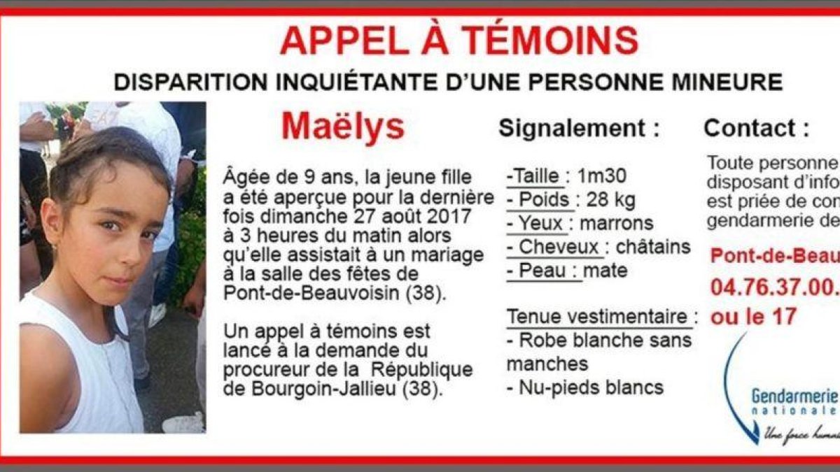 Alerta facilitada por la Gendarmeria que muestra a la desaparecida Maëlys De Araujo.