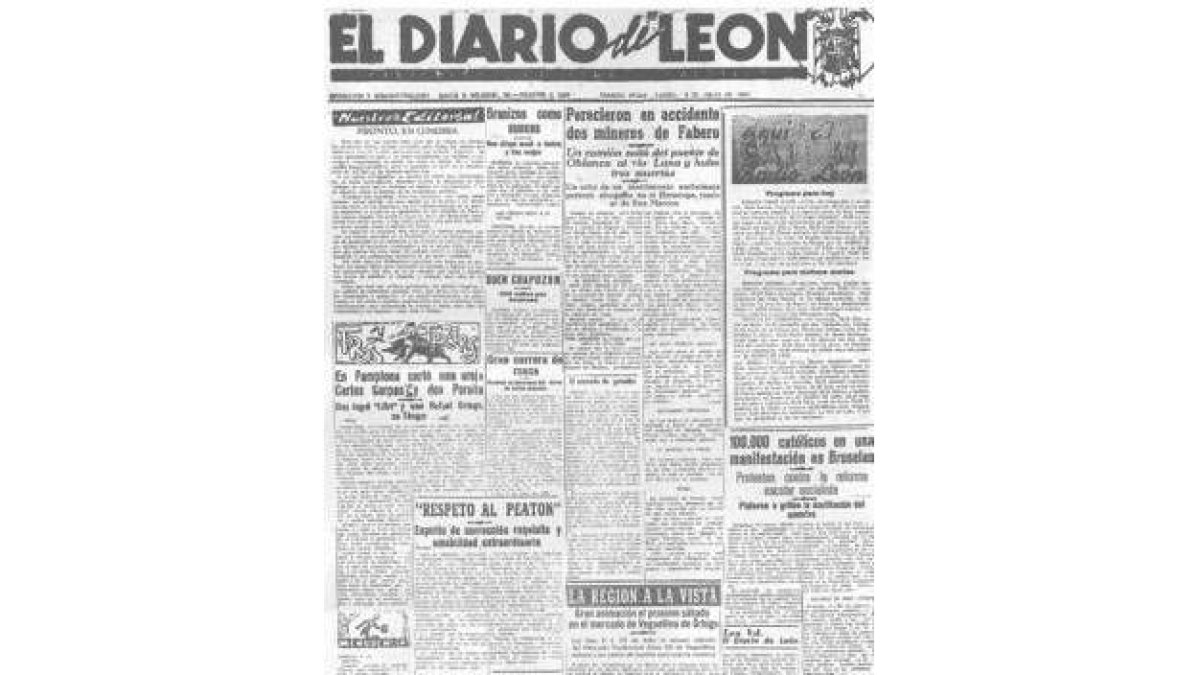 Portada del Diario de 1955 con el mercado de Veguellina
