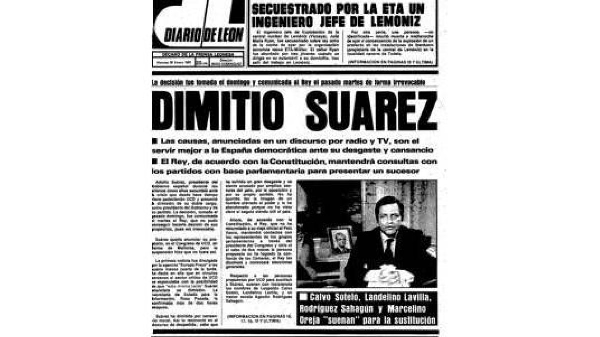 Portada de Diario de León en 1980 en la que se anuncia la dimisión de Suárez
