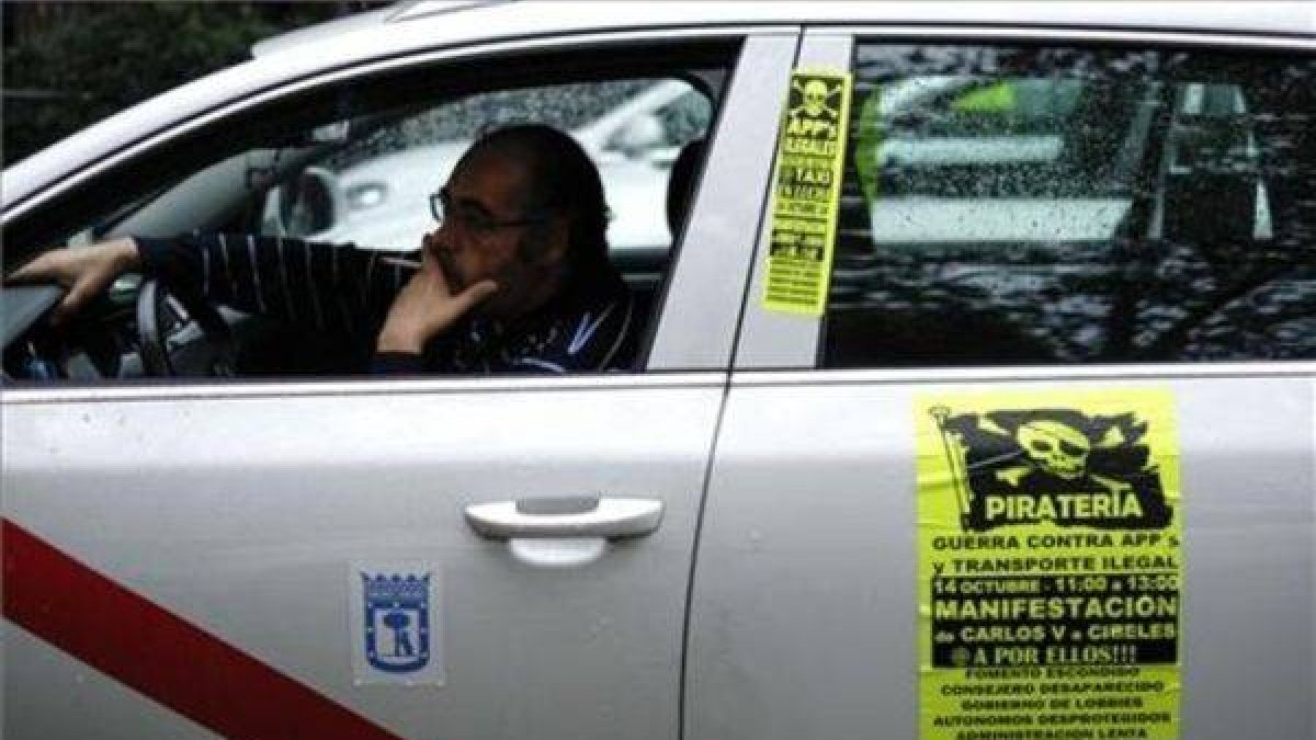 Protesta de los taxistas de Madrid contra Uber.