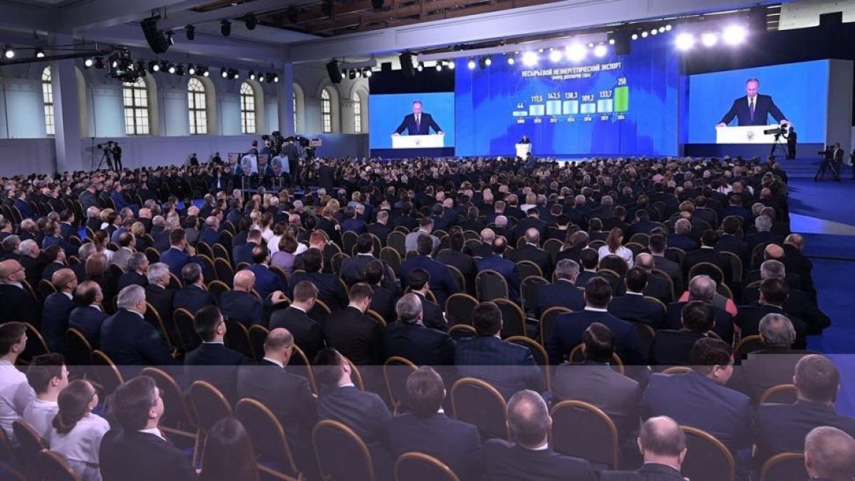 Putin pronuncia su discurso anual sobre el estado de la nación ante las dos cámaras del Parlamento, en Moscú, el 1 de marzo.