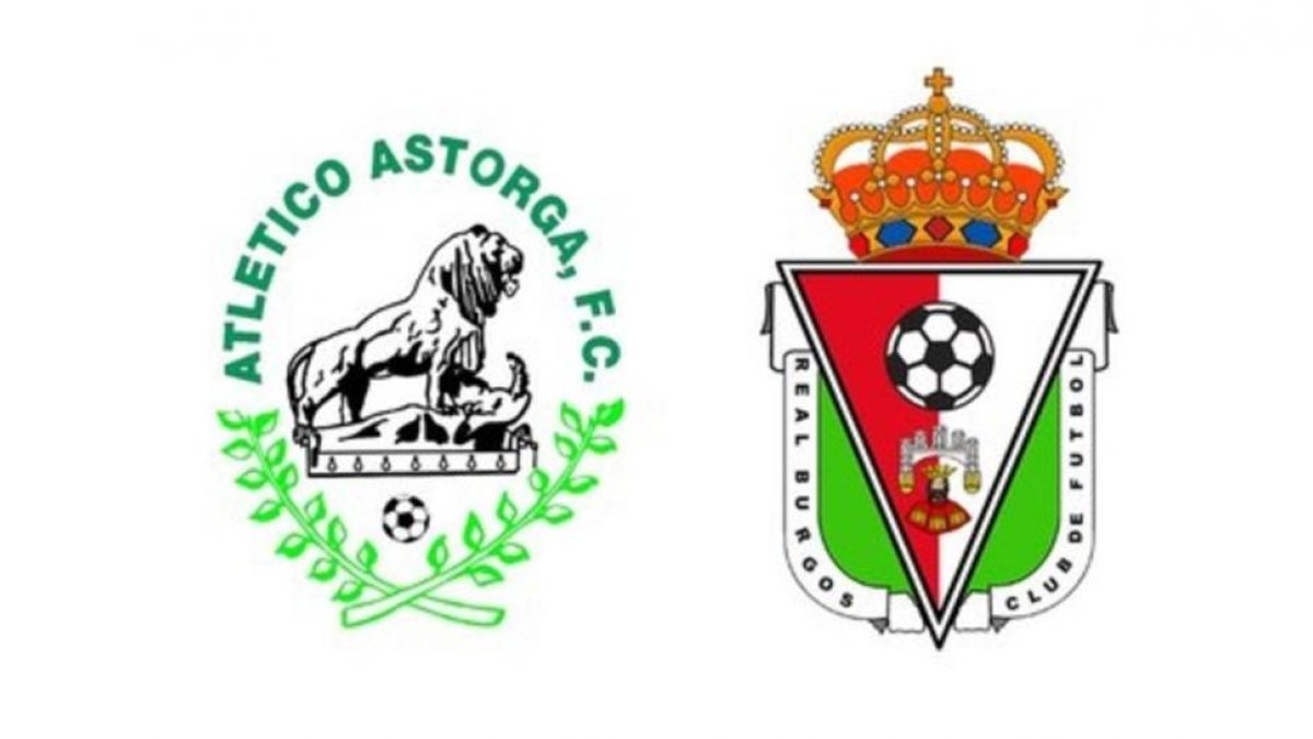 Los escudos del Atlético Astorga y del Real Burgos, en el cartel del partido