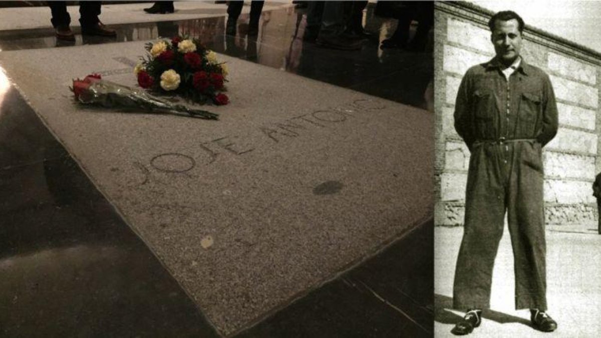 José Antonio Primo de Rivera y su tumba en la basíllica del Valle de los Caídos.