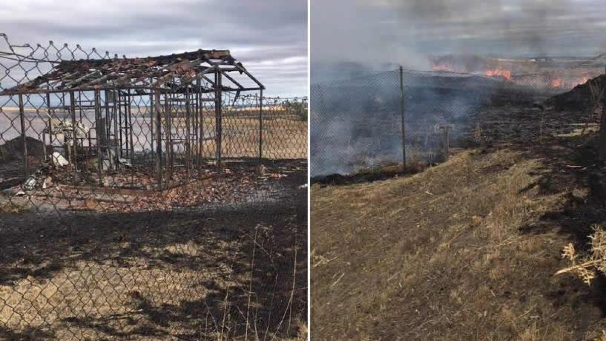 Dos imágenes reveladoras de cómo ha quedado el yacimiento ubicado en Villasabariego, tras sufrir un incendio. DL