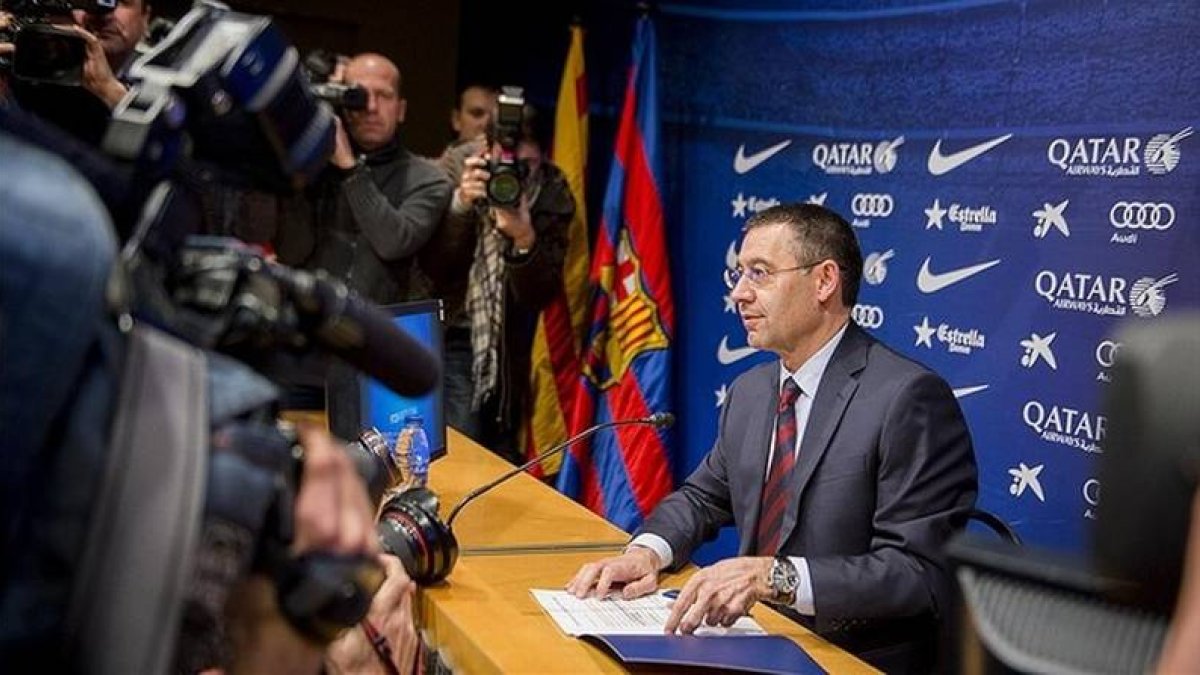 Bartomeu, el presidente del Barça, en una rueda de prensa.