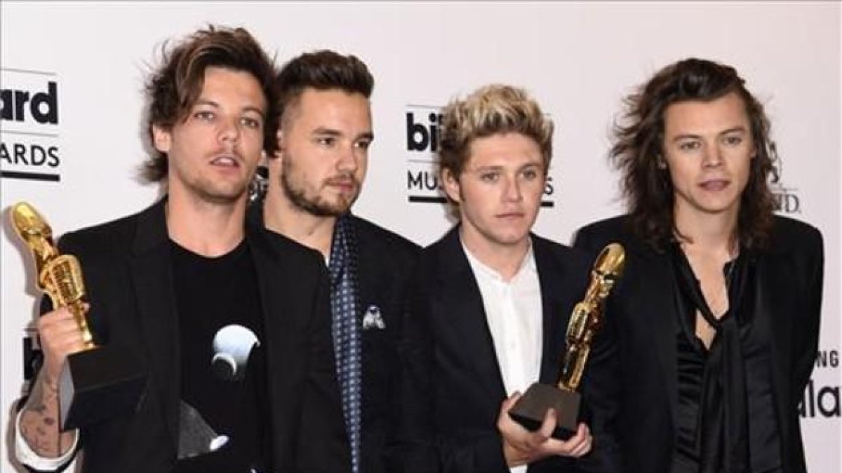 De izquierda a derecha, Louis Tomlinson, Liam Payne, Niall Horan, and Harry Styles, los miembros de One Direction, en Las Vegas, en agosto del 2015.