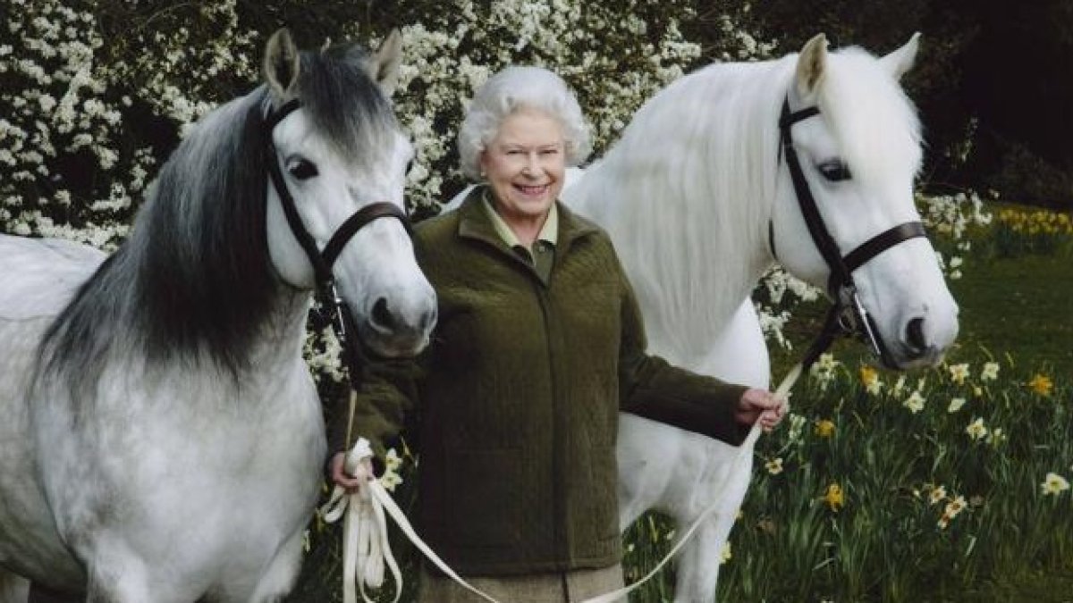 La Reina Iabel II, junto a dos de sus caballos. EFE