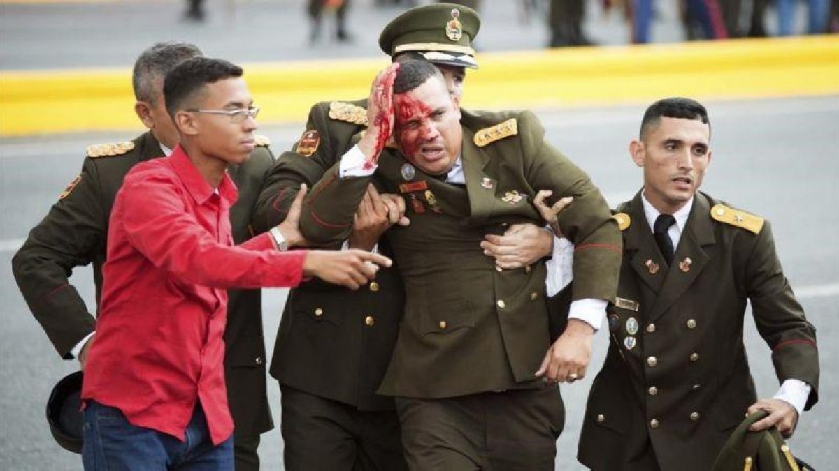 Un militar herido tras el atentado con drones a Nicolás Maduro en Venezuela.