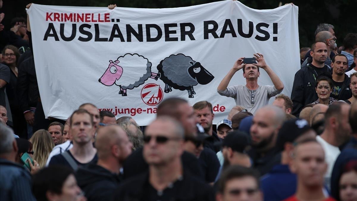 Manifestación de ultraderecha contra los extranjeros en Chemnitz. /