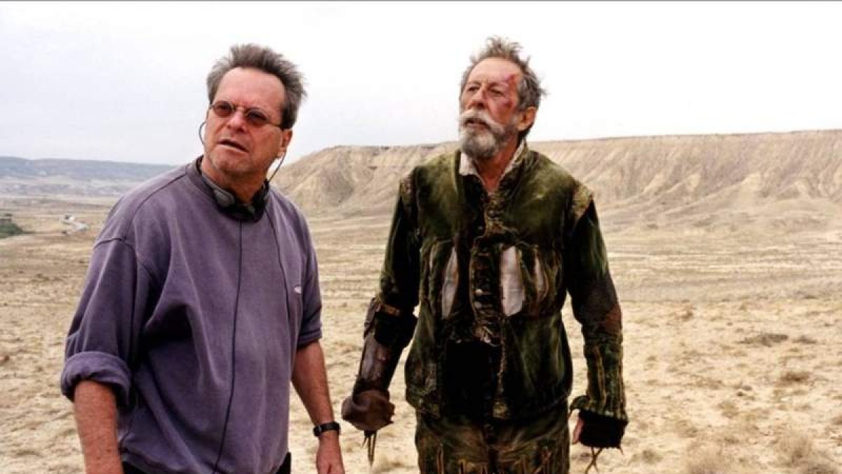 Terry Gillian y Jean Rochefort, durante el fallido rodaje de ‘El hombre que mató a don Quijote’.