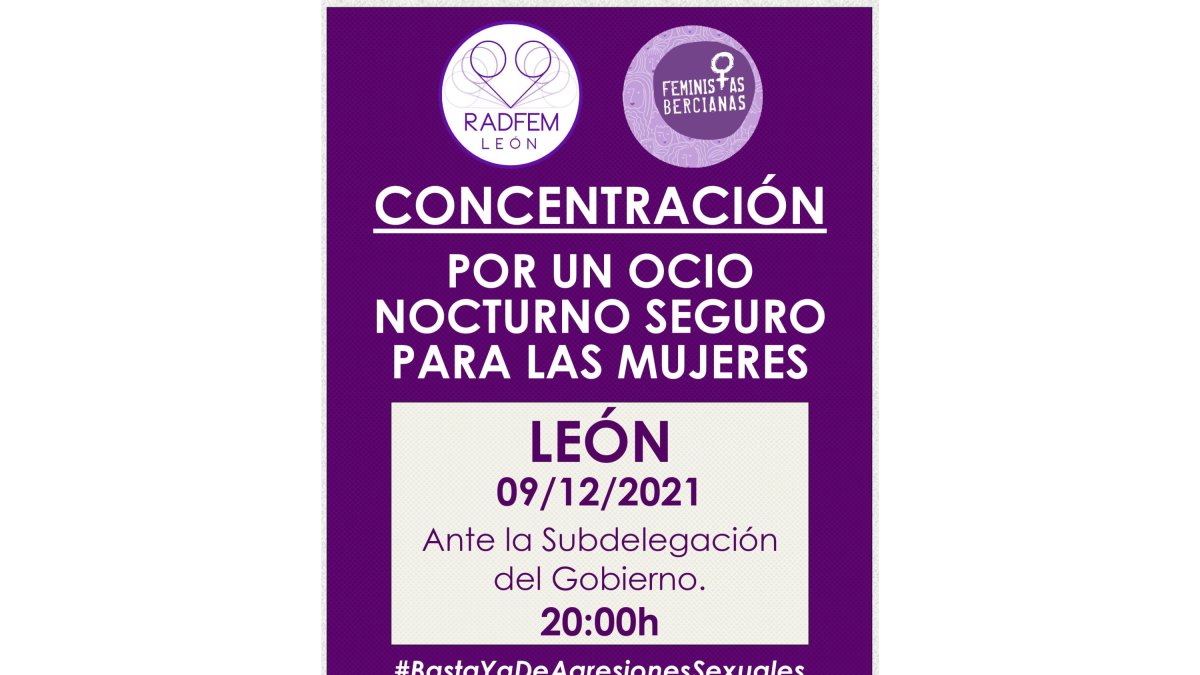 Cartel de la convocatoria de esta tarde en León para pedir un ocio nocturno seguro para las mujeres. DL