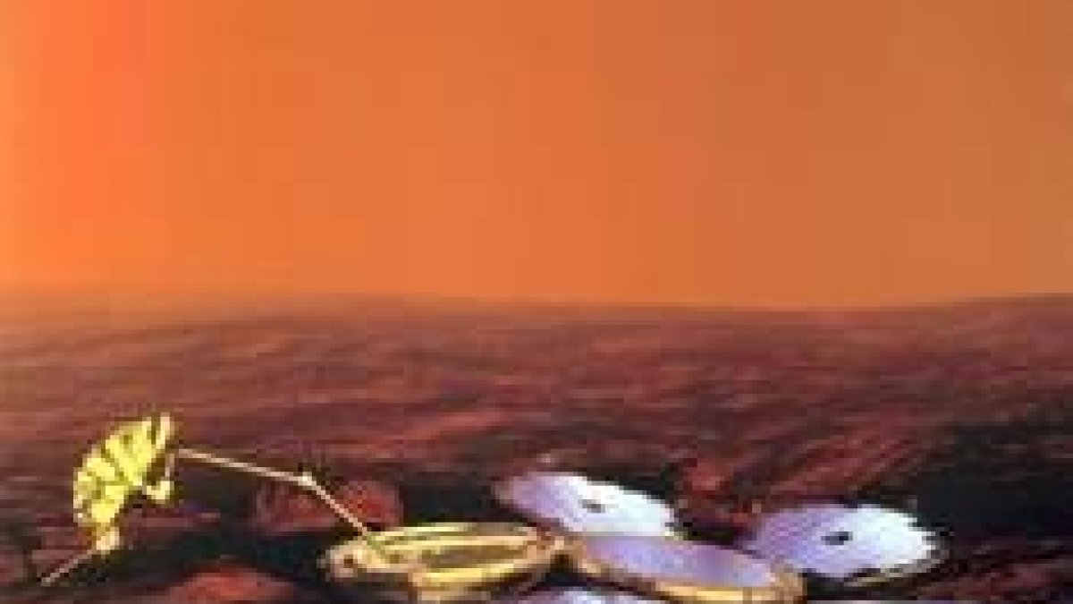 Imagen ficticia del amarraje del «Beagle 2» en Marte, efectuada por la Agencia Espacial Europea
