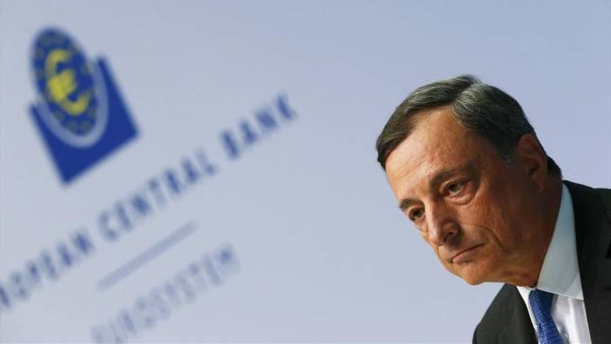 Mario Draghi, durante la conferencia de prensa en la sede del BCE en Fráncfort.