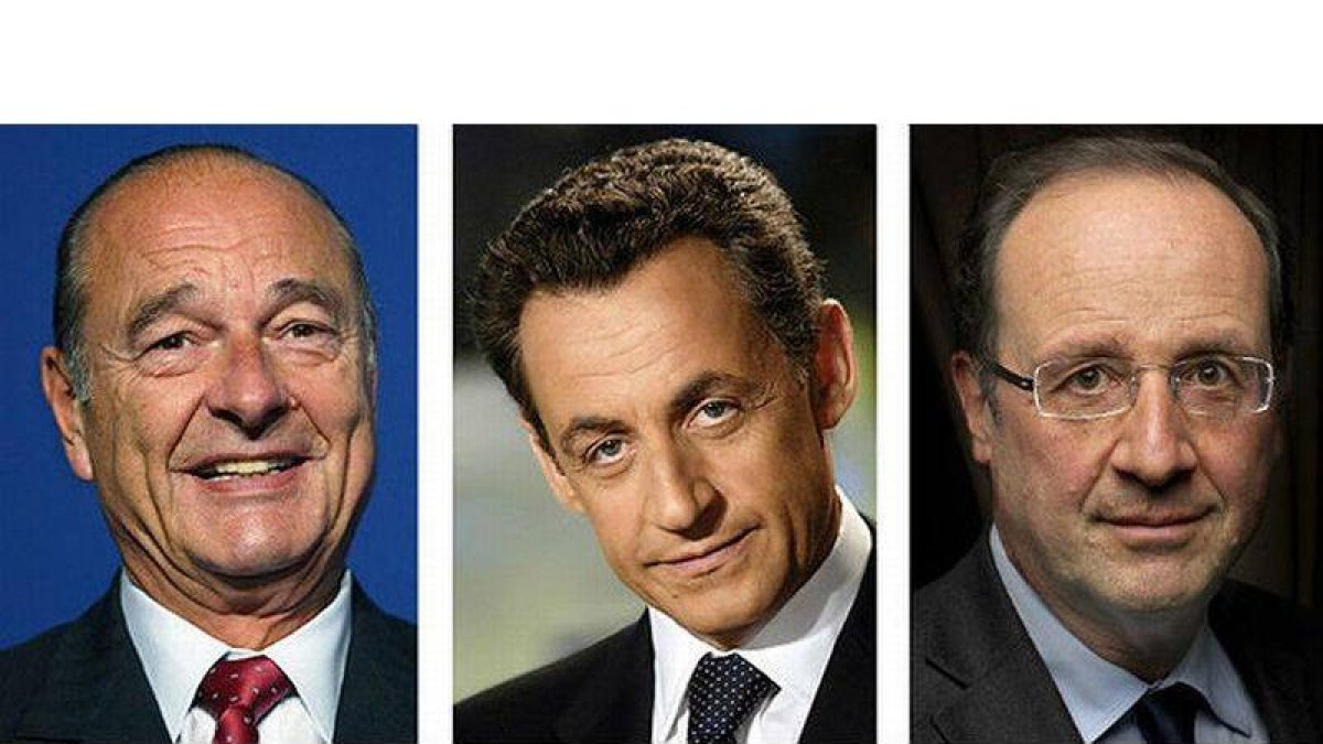 De izquierda a derecha, Jacques Chirac, Nicolás Sarkozy y François Hollande.