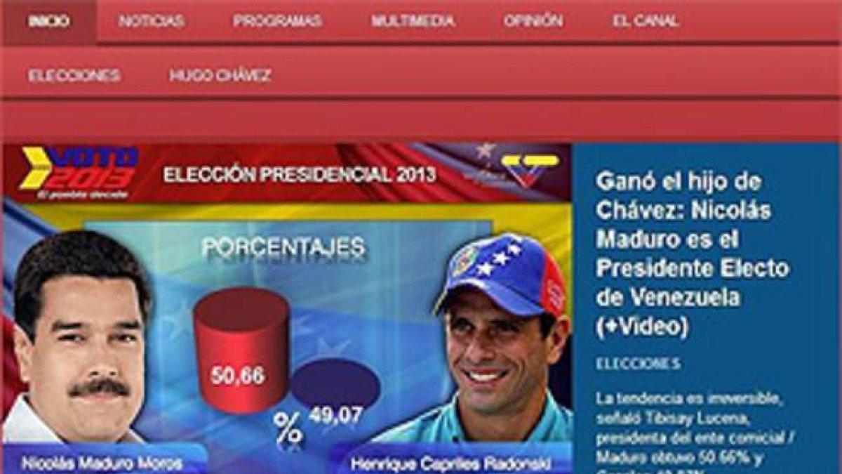 Gráfico de los resultados electorales que ofreció la cadena Venezolana de Televisión.