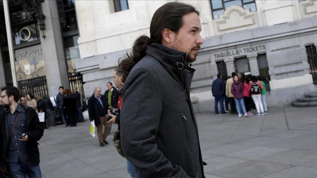 Pablo Iglesias, en el Ayuntamiento de Madrid, este martes.
