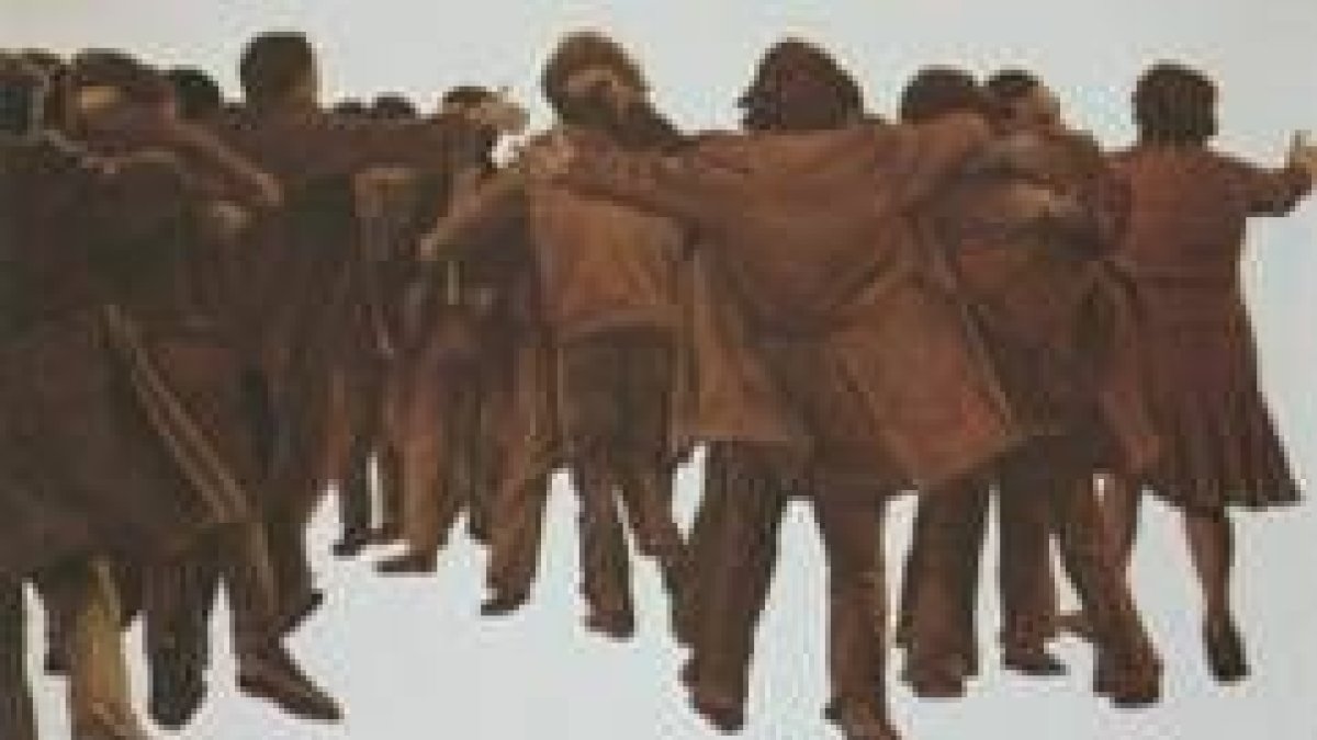 Imagen de la obra del artista Juan Genovés «El abrazo», de 1976