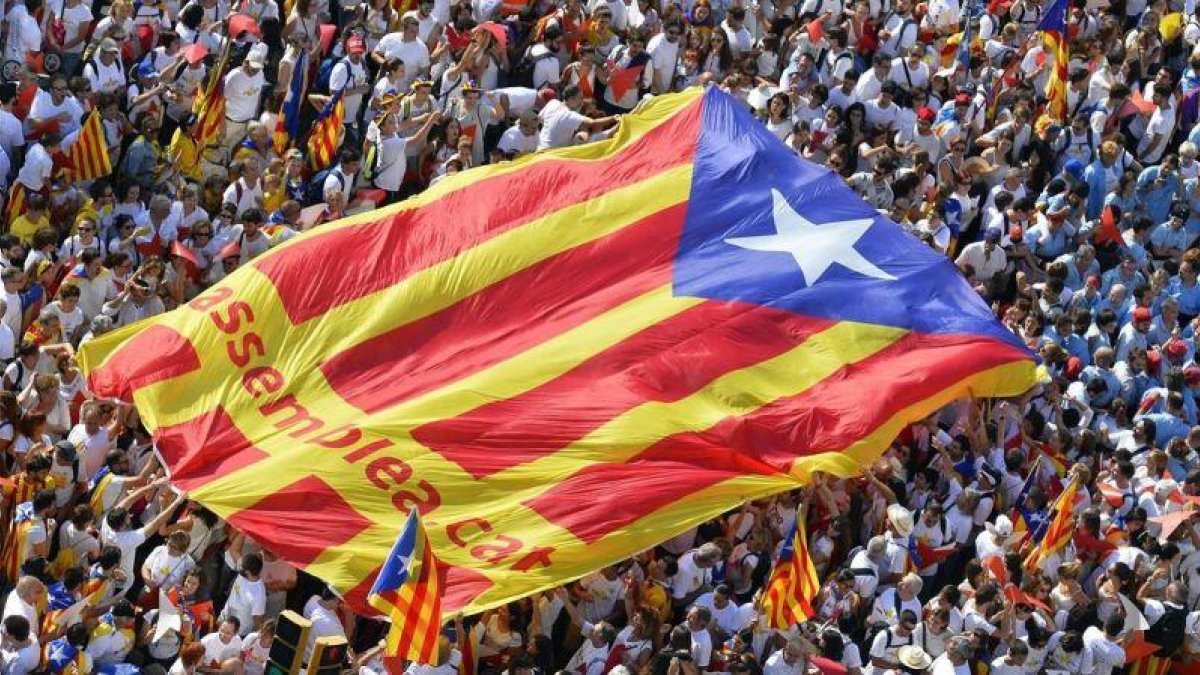 Estelada de la ANC en la manifestación independentista de la Diada del 2015, en Barcelona