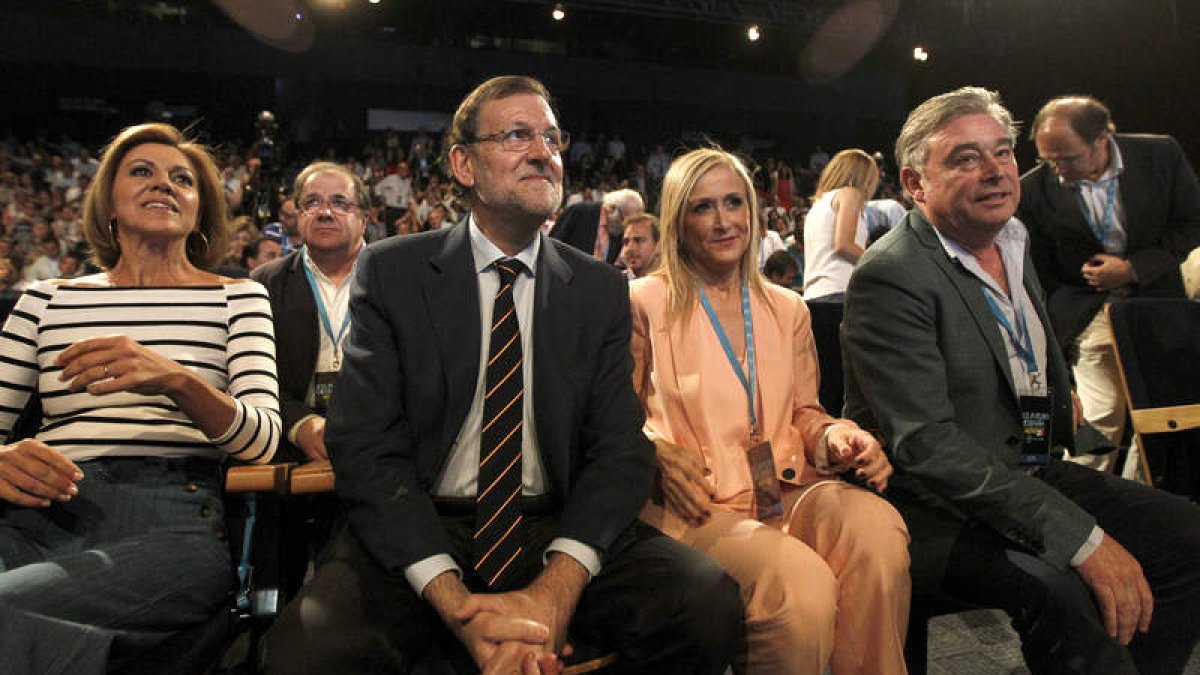 María Dolores de Cospedal, Juan Vicente Herrera, Mariano Rajoy y Cristina Cifuentes, durante la Conferencia Política.